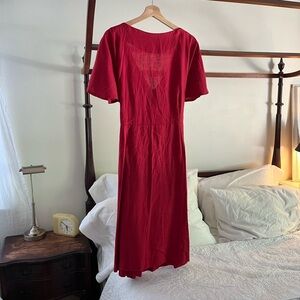 Red Linen Tie-Waist Convertible Flare Dress